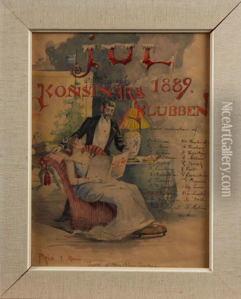 Forlaga Tillkonstnarsklubbens Jultidning 1889 Oil Painting - Johan Akerlund