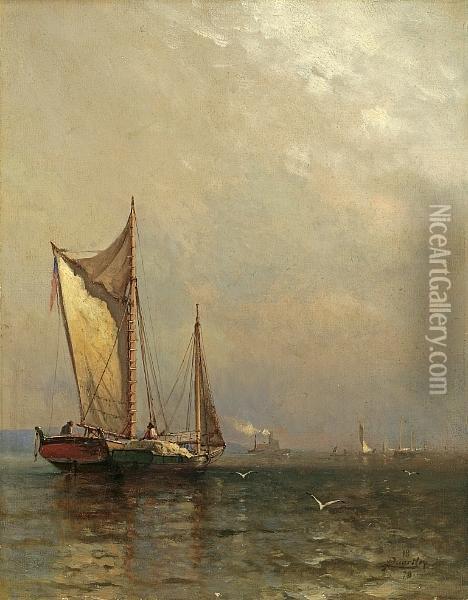 Sailboats On The Hudson Oil Painting - Arthur Quartley