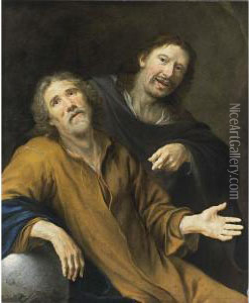 Democritus And Heraclitus Oil Painting - Cornelis Stangerus