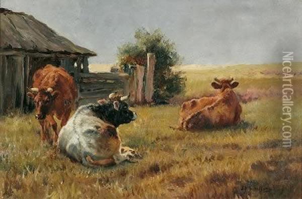 Cattle Resting Oil Painting - Jan Hendrik Scheltema