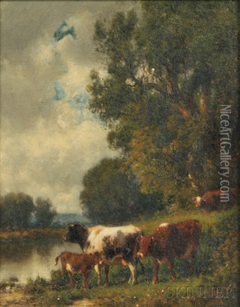 Cattle Near A River Oil Painting - William M. Hart