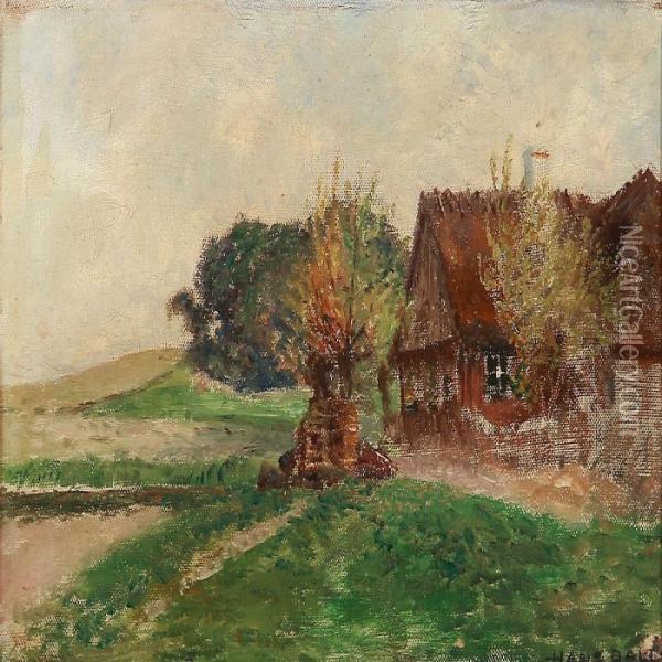 Landscape With A Thatched Farmhouse Oil Painting - Hans Mathias Dall