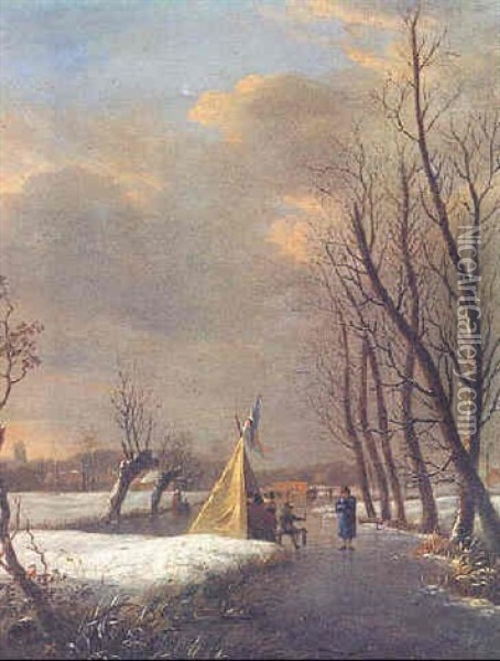 A Winter Landscape With Figures By A 