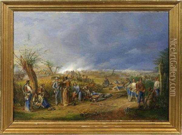 Schlacht Aus Dem Ersten Schleswig-holsteinischen Krieg 1848-1851 Oil Painting - Franz Brudermann