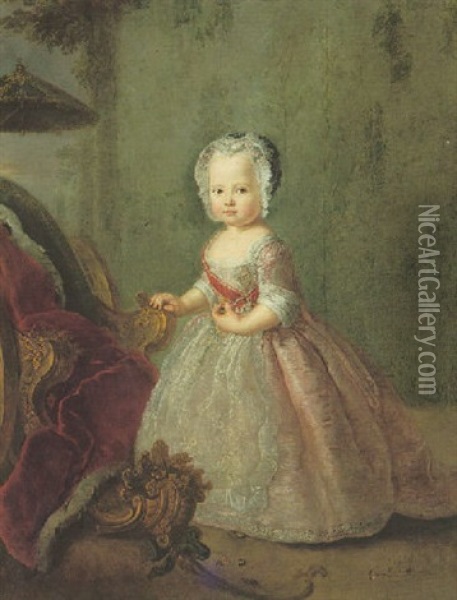 A Portrait Of Friederike Charlotte Leopoldine Luise, Markgrafin Von Brandenburg Schwedt, At The Age Of Three Oil Painting - Antoine Pesne