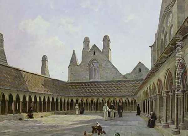 The Cloister of Mont Saint Michel Oil Painting - Emmanuel Lansyer