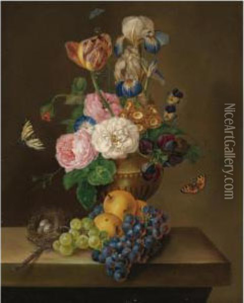 Still-leben Mit Obst Und Blumen (still Life With Fruit Andflowers) Oil Painting - Franz Xaver Petter