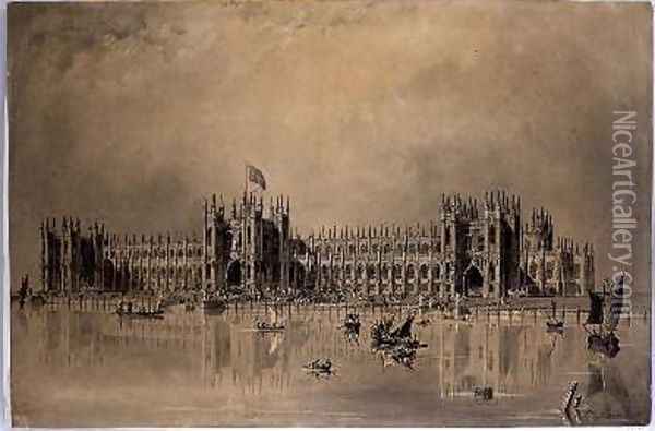 Perspective drawing of the artists proposed new Houses of Parliament Oil Painting - James Thomas Knowles