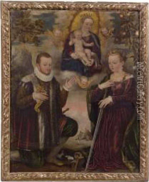 Madonna Col Bambino, Santa Caterina D'alessandria, San Costanzo E Cherubini Oil Painting - Luca Mombello