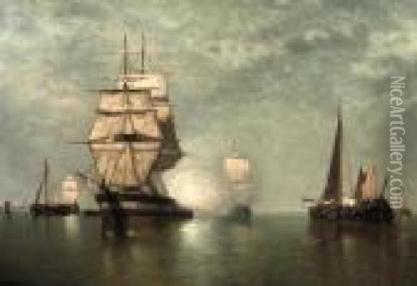 A Tall Ship Saluting Oil Painting - Paul-Jean Clays