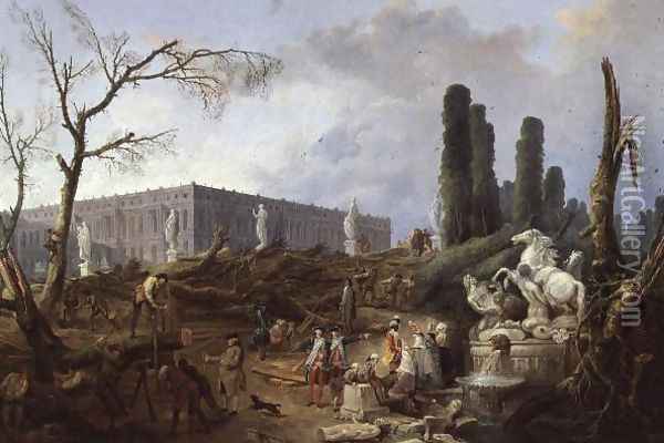 Tree Felling in the Garden of Versailles around the Baths of Apollo, 1775-77 Oil Painting - Hubert Robert