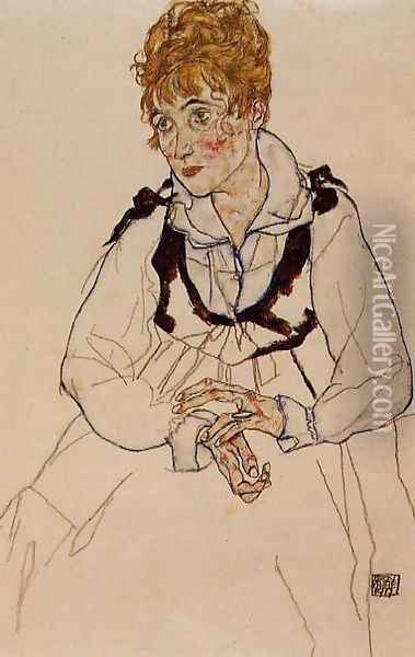 The Artist's Wife Seated Oil Painting - Egon Schiele
