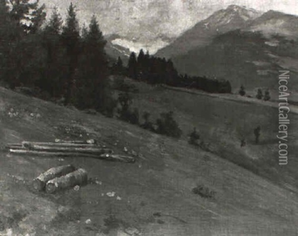 Hugelige Landschaft Mit Schneebedeckten Bergen Oil Painting - Carl Leopold Voss