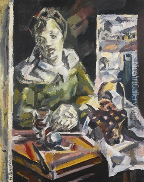 Femme Assise - Femme A La Fenetre Oil Painting - Maria Blanchard