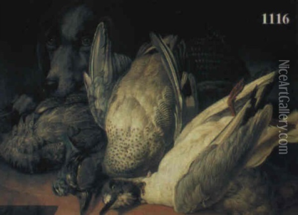 Jagdstilleben - Erlegte Vogel Mit Korb Oil Painting - Michael Johann Schnitzler