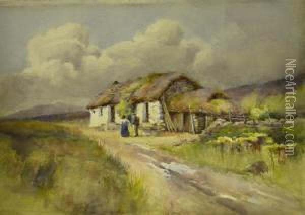 Couple Outside Their Croft Oil Painting - Charles Edward Wanless