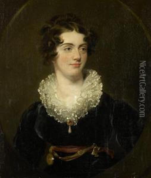 Portrait Of Maria Woodgate, 
Bust-length, In A Black Dress With A White Lace Collar, Within A Painted
 Oval Oil Painting - Sir Thomas Lawrence