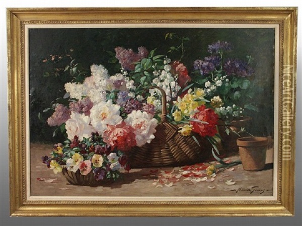Basket Of Spring Flowers Bathed In Sunlight Oil Painting - Abbott Fuller Graves