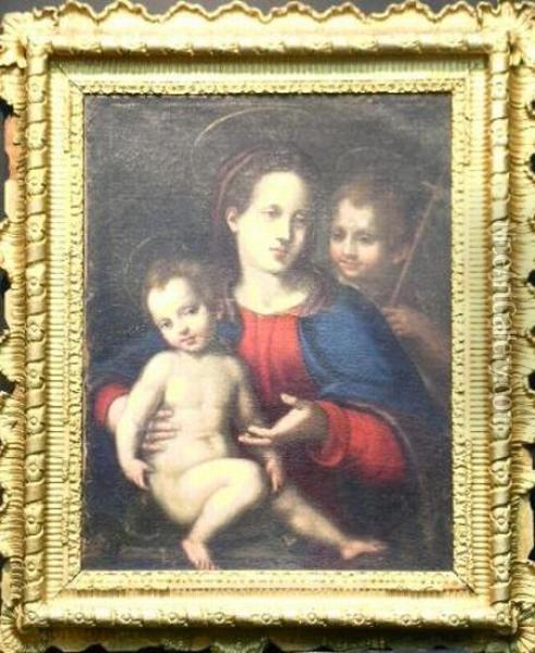 Madonna And Child With Infant John The Baptist Oil Painting - Raphael (Raffaello Sanzio of Urbino)