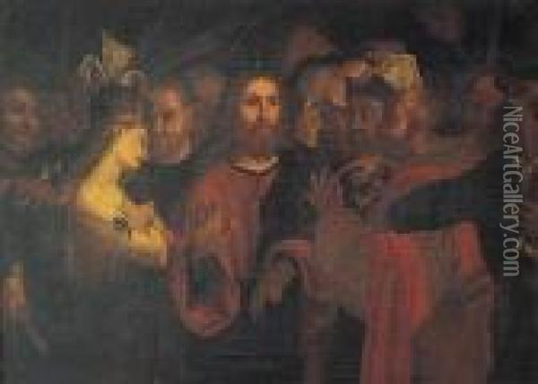 Cristo Y La Mujer Adultera Oil Painting - Lorenzo Lotto
