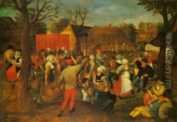A Wedding Feast Oil Painting - Marten van Cleve the Elder