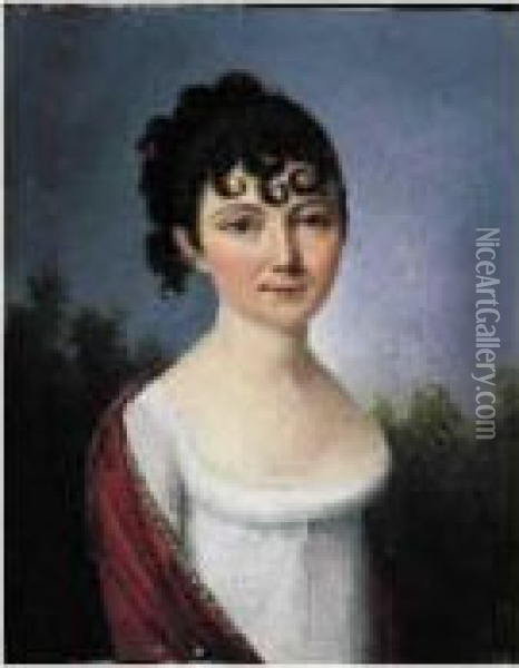 Portrait De Jeune Femme A L'echarpe Rouge Oil Painting - Henri Nicolas Van Gorp
