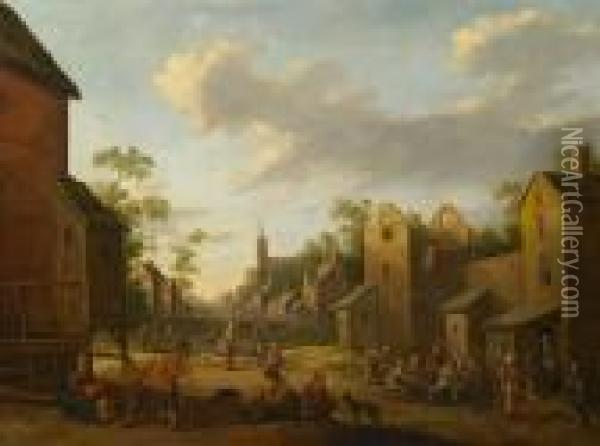 A Village Scene With Numerous Figures Oil Painting - Joost Cornelisz. Droochsloot