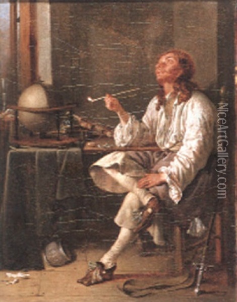 Interior With A Gentleman Smoking A Clay Pipe Oil Painting - Jacob Duck