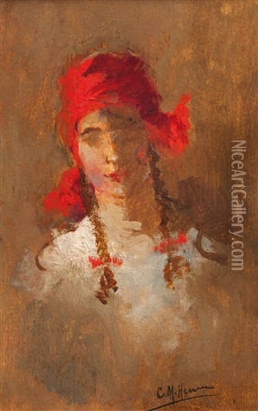 Nina Con Trenzas Oil Painting - Carlos Maria Herrera