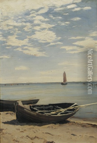 Boote Am Meeresufer Oil Painting - Eugen Gustav Duecker