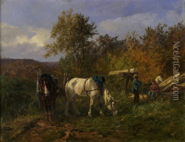 Holzarbeiter Mit Pferdefuhrwerk Oil Painting - Leon Georges Calves