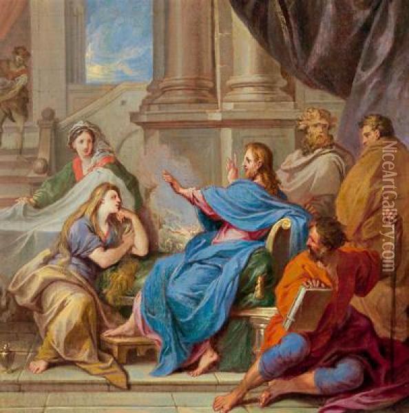 Cristo Nella Casa Di Maria E Marta Oil Painting - Nicolas Bertin
