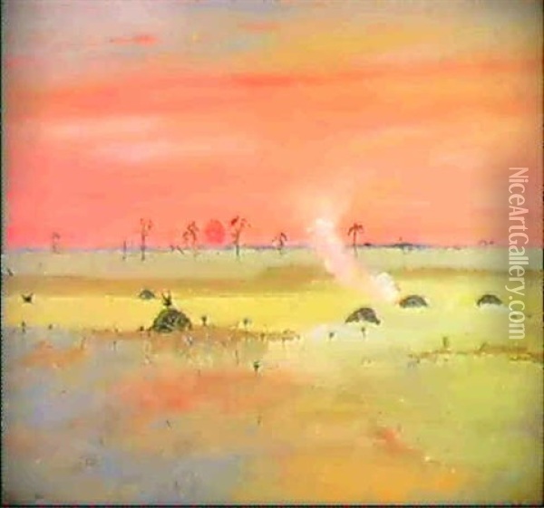 Burning Off At Sunset, Wimmera Landscape Oil Painting - Arthur Merric Boyd