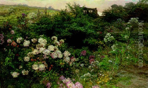 A Summer Garden Oil Painting - Henri Arthur Bonnefoy