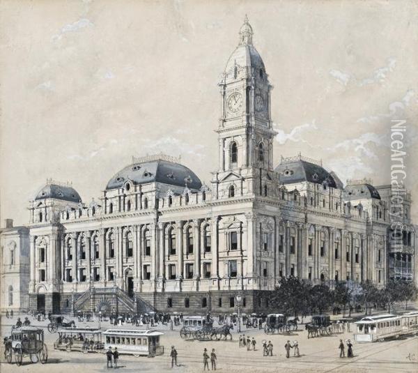 Melbourne Town Hall Oil Painting - Albert Charles Cooke