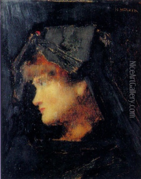 Portrait De Femme Au Chapeau Oil Painting - Jean Jacques Henner
