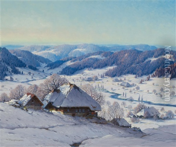 Broad Winter Landscape In The Black Forest Oil Painting - Karl Hauptmann