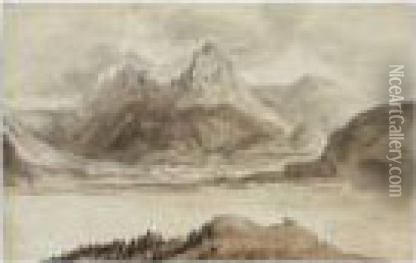 Three Alpine Views, Two Showing St. Gothard And The Rigi Oil Painting - Jakob Christoph Miville
