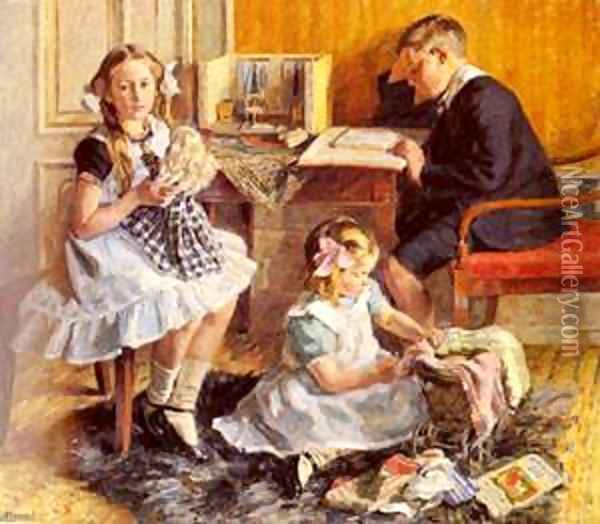 Childrens Pastimes Oil Painting - Gad Frederik Clement
