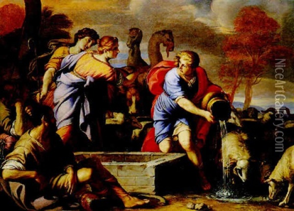 L'incontro De Giacobbe E Rachele Oil Painting - Giovanni Francesco Romanelli