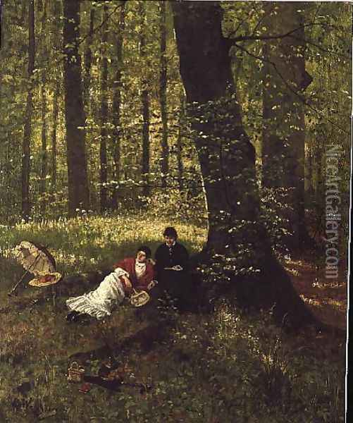 Reading in the Woods Oil Painting - Eduard Weichberger
