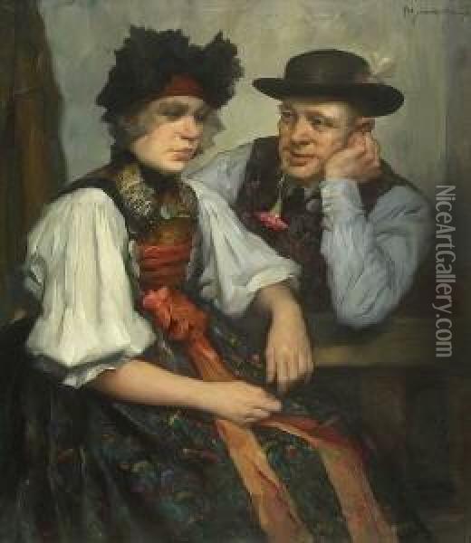 Dachauer Bauernpaar. Oil Painting - Robert Frank-Krauss