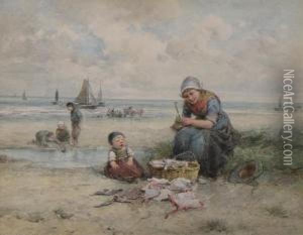 Fisherwoman With Her Catch Oil Painting - Johan Mari Ten Kate