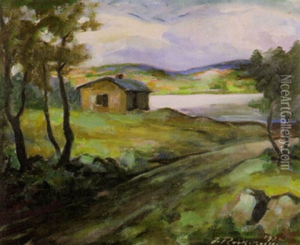 Vanha Maantie Oil Painting - Jalmari Ruokokoski