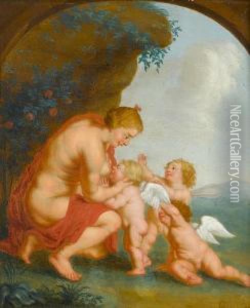 Venus With Putti, In A Painted Arch Oil Painting - Balthasar Beschey