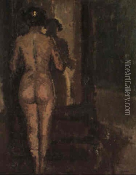 Nude At A Mirror Oil Painting - Walter Sickert