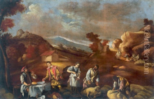 Bauern Bei Der Schafschur Oil Painting - Pedro Orrente