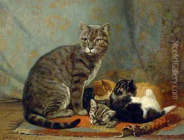 Mother and her Kittens Oil Painting - John Henry Dolph