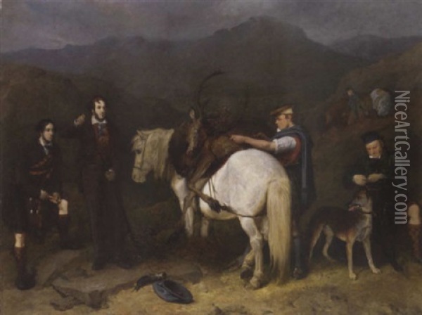 Portrait Of Lord Kinnaird And Richard Williams Deerstalking In Falah Forest Oil Painting - Charles Hancock