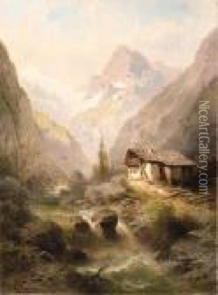 The Alpine House Oil Painting - Albert Rieger
